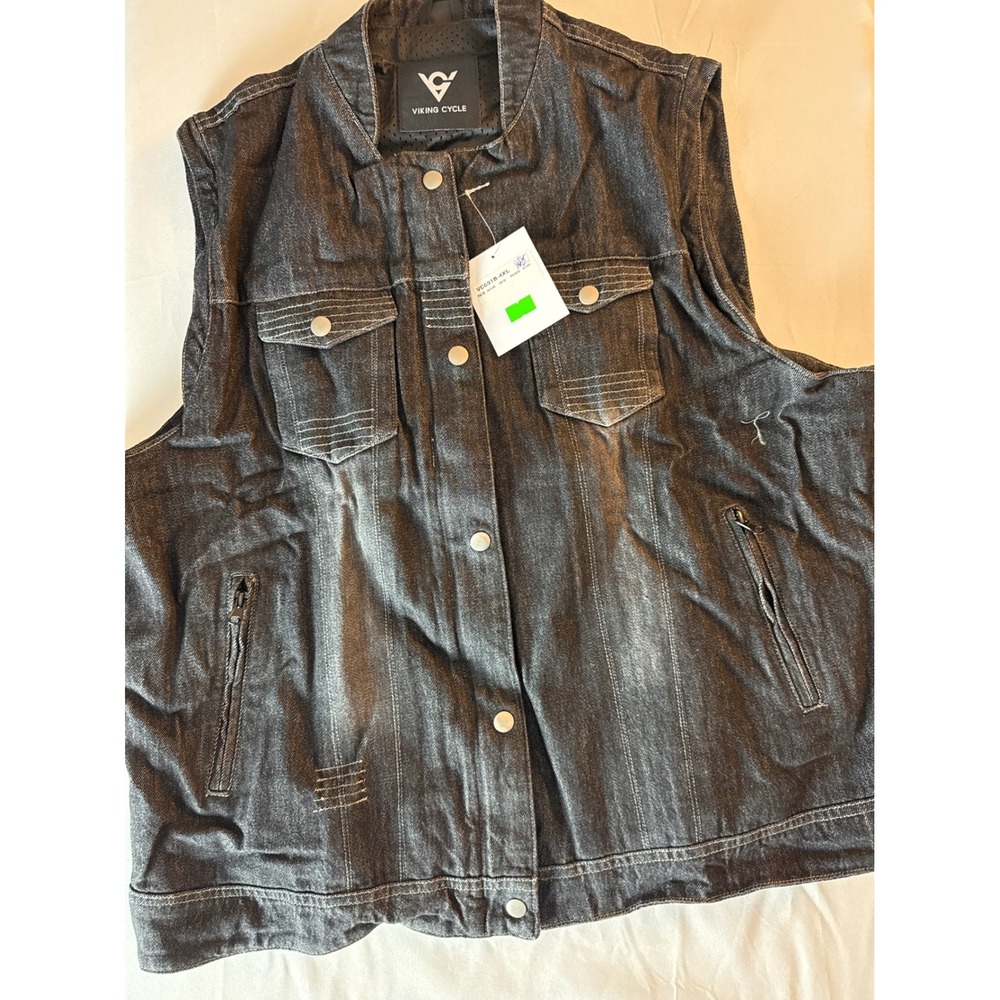 Viking Cycle Mens Denim Motorcycle Vest Black VC691B 4XL New